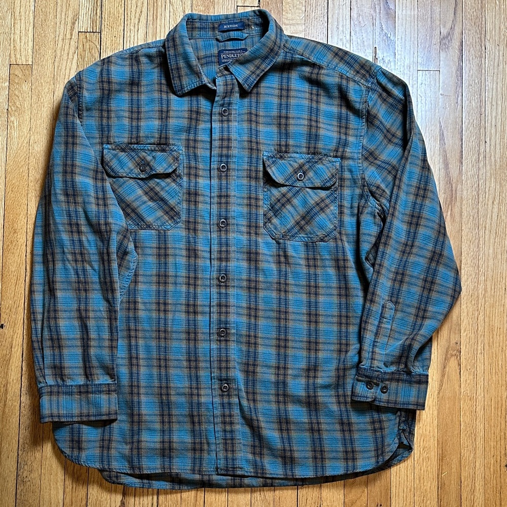 Pendleton Teal/Ocre Burnside Button-Up Flannel Sh… - image 1